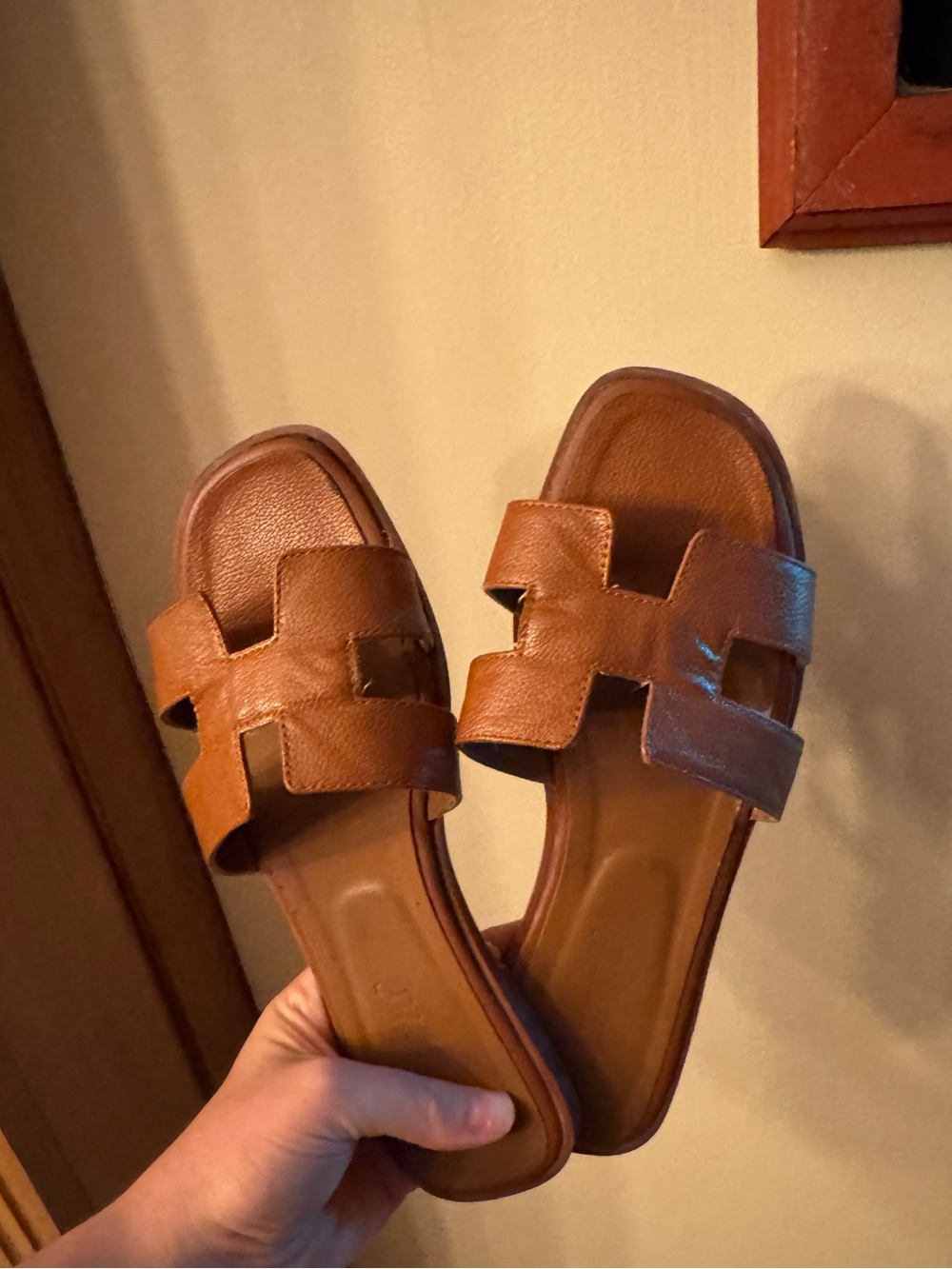 Classic Brown Leather Slide Sandals -m